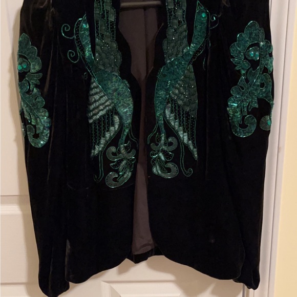 Anna Sui Elegant deep green beaded phoenix velvet jacket - Picture 5 of 8